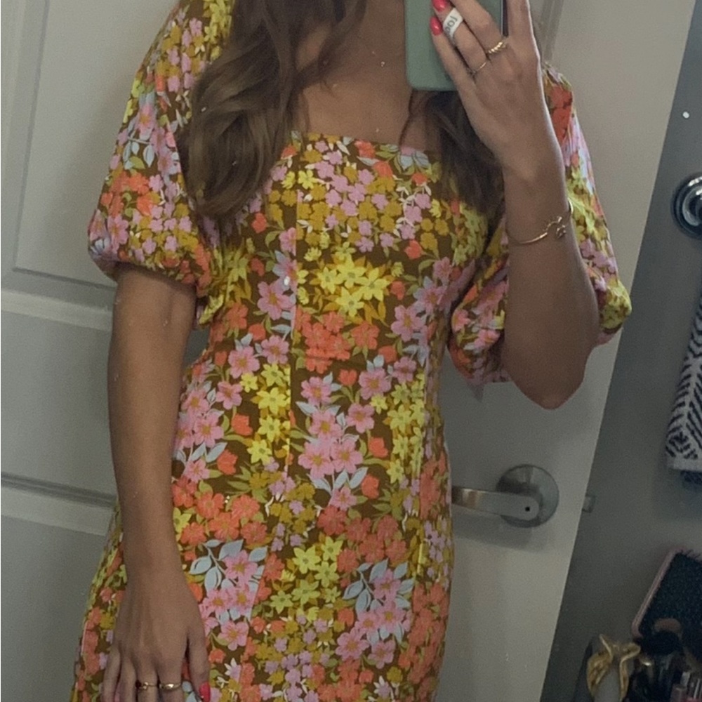 Billabong Floral Midi Dress in Orange and Pink